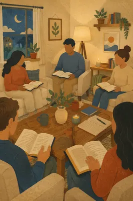 Cozy Bible Study Group in Living Room