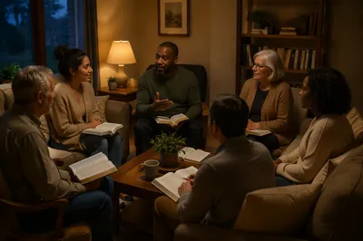 Cozy Evening Bible Study in Living Room