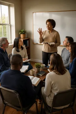 Bible Teacher Leading Small Group Study