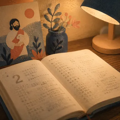 Bible Translation Study Under Warm Lamp