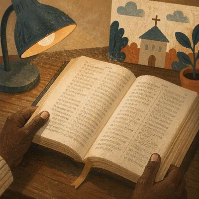 Bible Translation Study Under Warm Desk Lamp