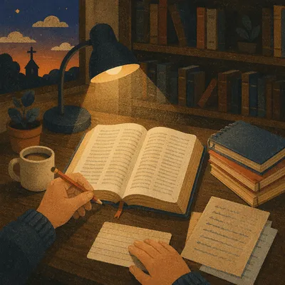 Quiet Bible Translation Study Under Lamp