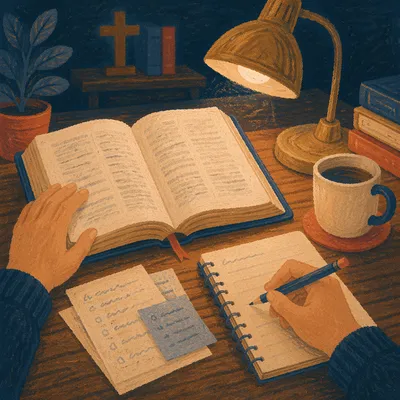 Evening Bible Translation Study Under Lamp