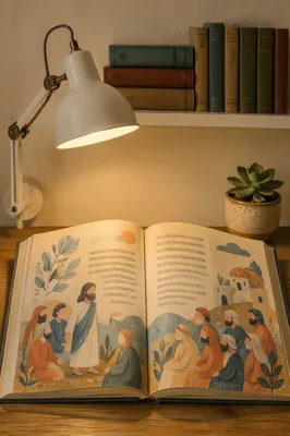 Bible Translation Study Corner with Desk Lamp
