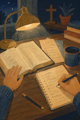 Evening Bible Translation Study Under Lamp