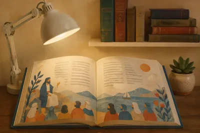 Bible Translation Study Corner with Desk Lamp
