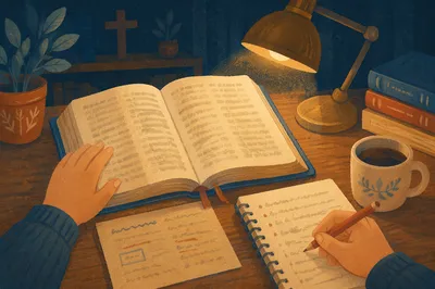 Evening Bible Translation Study Under Lamp