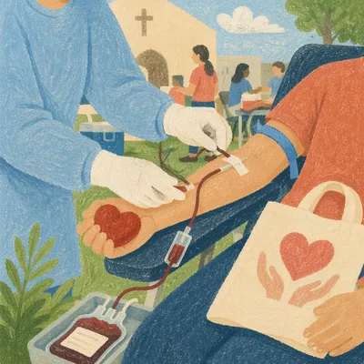Church Community Blood Donation Care Scene