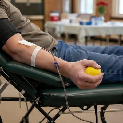 Church Blood Donation Drive Close-Up Scene