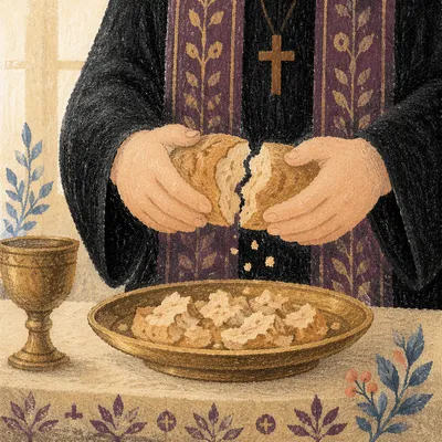Breaking Communion Bread in Reverent Church Light