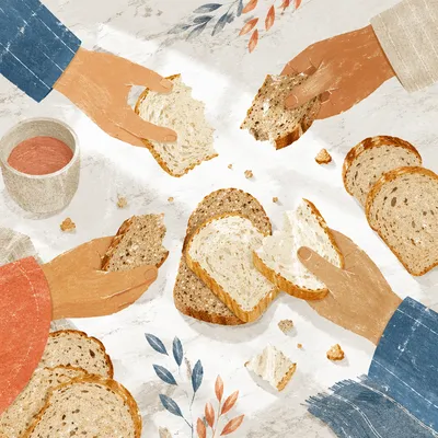 Communion Bread Shared in Reverent Fellowship