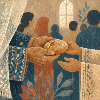 Communion Bread Shared in Warm Church Gathering