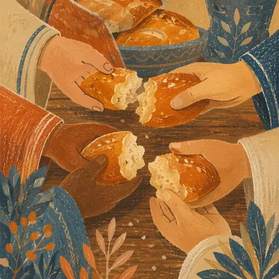 Communion Hands Breaking Bread Together
