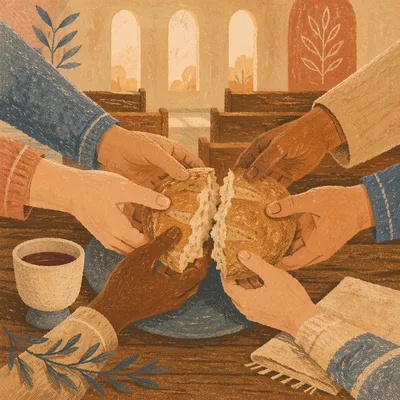 Hands Breaking Bread in Communion