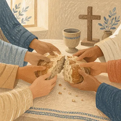 Communion Hands Breaking Bread Together