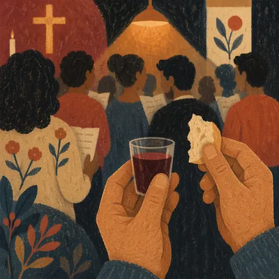 Close-Up Communion Bread and Cup