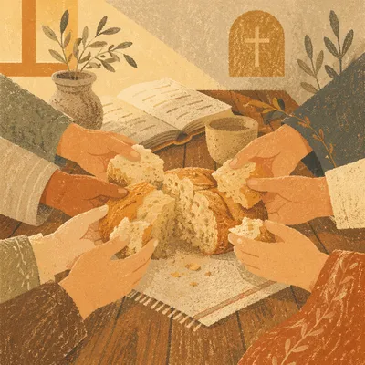 Communion Hands Breaking Bread Together