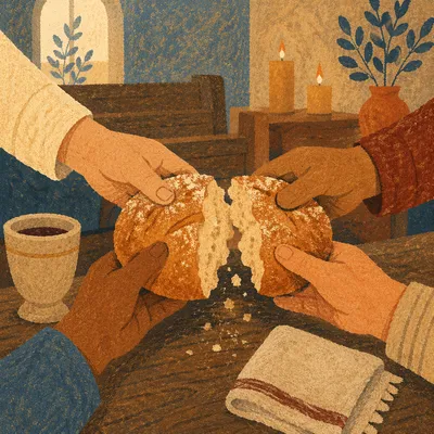 Close Up Communion Bread in Warm Fellowship
