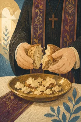 Communion Bread Broken in Reverend Hands