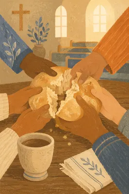 Hands Breaking Bread in Quiet Communion