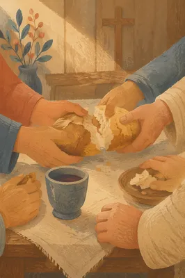 Breaking Bread Communion in Wooden Chapel