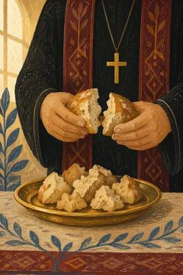 Breaking Communion Bread in Reverent Close Up