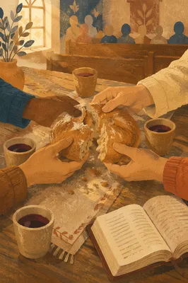 Hands Breaking Communion Bread Together