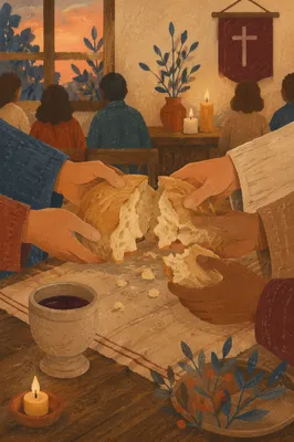 Hands Breaking Bread for Communion