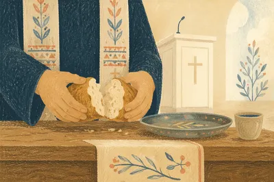 Close Up Communion Bread Breaking