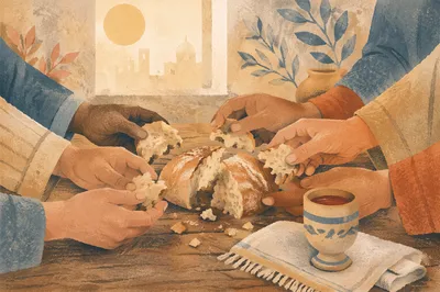 Close-Up Communion Bread Shared in Fellowship