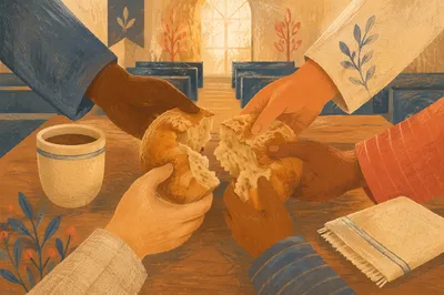 Close-Up Communion Bread Shared in Fellowship