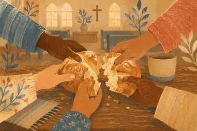 Hands Breaking Bread in Communion