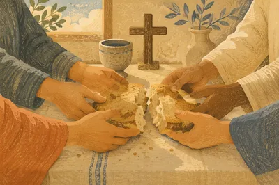 Communion Hands Breaking Bread Together