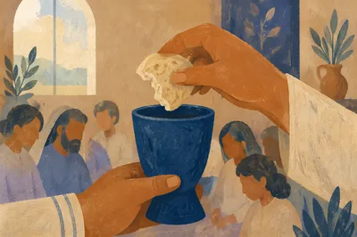 Quiet Communion Breaking Bread Close Up