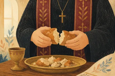 Breaking Communion Bread in Reverent Close Up