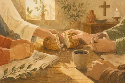 Close-Up Communion Bread Shared in Chapel