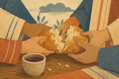Hands Breaking Bread for Quiet Communion