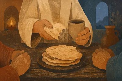 Communion Bread Shared in Reverent Fellowship