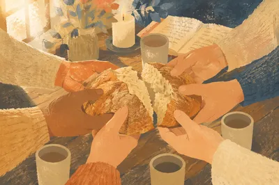 Communion Hands Breaking Bread in Fellowship