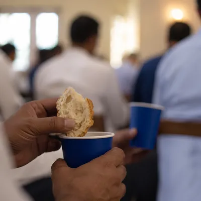 Close Up Communion Bread and Cup