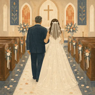 Bride Walking with Father to Altar