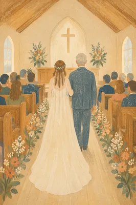 Bride and Father Enter Country Church