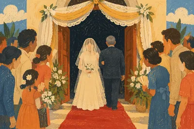 Bride Walking Church Aisle with Father
