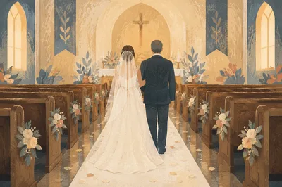 Bride Walking with Father in Church