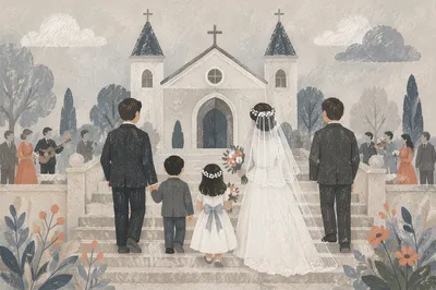 Bride Walking with Father Into Church