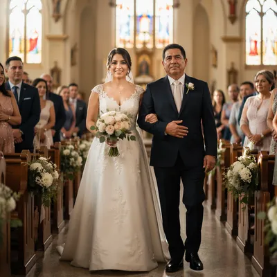 Bride Walking with Father in Church