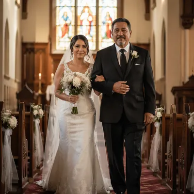 Bride Walking with Father in Chapel