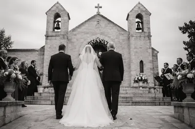 Bride Walking with Father into Church
