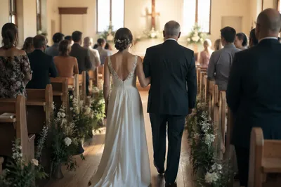 Bride Walking with Father in Church