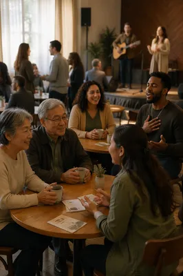 Contemporary Church Gathering in Cafe Hall